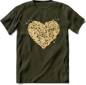 Valentijn Goud Hart T-Shirt | Grappig Valentijnsdag Cadeautje voor Hem en Haar | Dames - Heren - Unisex | Kleding Cadeau | - Leger Groen - L