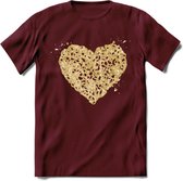 Valentijn Goud Hart T-Shirt | Grappig Valentijnsdag Cadeautje voor Hem en Haar | Dames - Heren - Unisex | Kleding Cadeau | - Burgundy - M