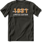 1931 Limited Edition T-Shirt | Goud - Zilver | Grappig Verjaardag en Feest Cadeau Shirt | Dames - Heren - Unisex | Tshirt Kleding Kado | - Donker Grijs - L