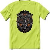 Wolf - Dieren Mandala T-Shirt | Oranje | Grappig Verjaardag Zentangle Dierenkop Cadeau Shirt | Dames - Heren - Unisex | Wildlife Tshirt Kleding Kado | - Groen - M