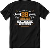 38 Jaar Legend T-Shirt | Goud - Wit | Grappig Verjaardag en Feest Cadeau Shirt | Dames - Heren - Unisex | Tshirt Kleding Kado | - Zwart - XXL