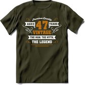 47 Jaar Legend T-Shirt | Goud - Wit | Grappig Verjaardag en Feest Cadeau Shirt | Dames - Heren - Unisex | Tshirt Kleding Kado | - Leger Groen - XL
