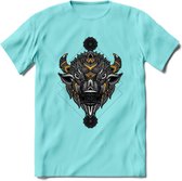 Bizon - Dieren Mandala T-Shirt | Geel | Grappig Verjaardag Zentangle Dierenkop Cadeau Shirt | Dames - Heren - Unisex | Wildlife Tshirt Kleding Kado | - Licht Blauw - L