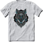 Vos - Dieren Mandala T-Shirt | Lichtblauw | Grappig Verjaardag Zentangle Dierenkop Cadeau Shirt | Dames - Heren - Unisex | Wildlife Tshirt Kleding Kado | - Licht Grijs - Gemaleerd