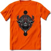 Bizon - Dieren Mandala T-Shirt | Rood | Grappig Verjaardag Zentangle Dierenkop Cadeau Shirt | Dames - Heren - Unisex | Wildlife Tshirt Kleding Kado | - Oranje - S