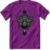 Bizon - Dieren Mandala T-Shirt | Aqua | Grappig Verjaardag Zentangle Dierenkop Cadeau Shirt | Dames - Heren - Unisex | Wildlife Tshirt Kleding Kado | - Paars - L