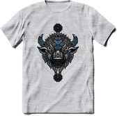 Bizon - Dieren Mandala T-Shirt | Blauw | Grappig Verjaardag Zentangle Dierenkop Cadeau Shirt | Dames - Heren - Unisex | Wildlife Tshirt Kleding Kado | - Licht Grijs - Gemaleerd - L
