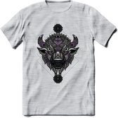 Bizon - Dieren Mandala T-Shirt | Paars | Grappig Verjaardag Zentangle Dierenkop Cadeau Shirt | Dames - Heren - Unisex | Wildlife Tshirt Kleding Kado | - Licht Grijs - Gemaleerd - X