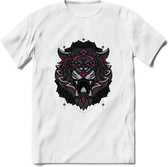 Tijger - Dieren Mandala T-Shirt | Roze | Grappig Verjaardag Zentangle Dierenkop Cadeau Shirt | Dames - Heren - Unisex | Wildlife Tshirt Kleding Kado | - Wit - 3XL