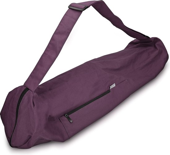 Sac de yoga Navaris violet 100% coton - Sac pour tapis de yoga avec fermeture éclair et compartiment supplémentaire - Sac de yoga lavable en machine avec large poignée - Sac de yoga grand et petit compartiment