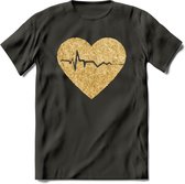 Valentijn Goud Hart T-Shirt | Grappig Valentijnsdag Cadeautje voor Hem en Haar | Dames - Heren - Unisex | Kleding Cadeau | - Donker Grijs - L