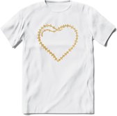 Valentijn Goud Hart T-Shirt | Grappig Valentijnsdag Cadeautje voor Hem en Haar | Dames - Heren - Unisex | Kleding Cadeau | - Wit - L