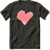 Valentijn Pastel waterverf Hart T-Shirt | Grappig Valentijnsdag Cadeautje voor Hem en Haar | Dames - Heren - Unisex | Kleding Cadeau | - Donker Grijs - XXL