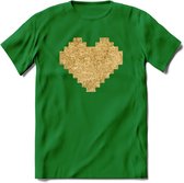 Valentijn Goud Hart T-Shirt | Grappig Valentijnsdag Cadeautje voor Hem en Haar | Dames - Heren - Unisex | Kleding Cadeau | - Donker Groen - S