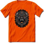 Leeuw - Dieren Mandala T-Shirt | Oranje | Grappig Verjaardag Zentangle Dierenkop Cadeau Shirt | Dames - Heren - Unisex | Wildlife Tshirt Kleding Kado | - Oranje - S