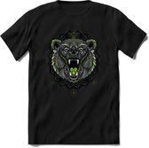 Beer - Dieren Mandala T-Shirt | Groen | Grappig Verjaardag Zentangle Dierenkop Cadeau Shirt | Dames - Heren - Unisex | Wildlife Tshirt Kleding Kado | - Zwart - XL