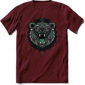 Beer - Dieren Mandala T-Shirt | Aqua | Grappig Verjaardag Zentangle Dierenkop Cadeau Shirt | Dames - Heren - Unisex | Wildlife Tshirt Kleding Kado | - Burgundy - M