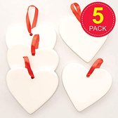 Hanger van keramiek "hart" voor het vormgeven en knutselen voor kinderen, ideaal voor Valentijnsdag en Moederdag (5 stuks), 6 cm