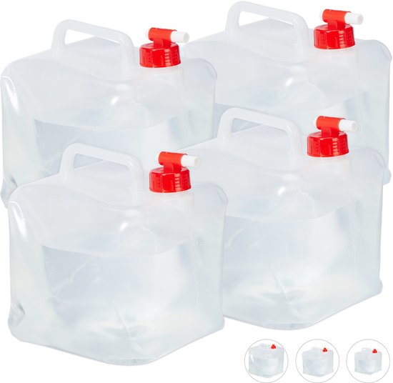 Relaxdays opvouwbare jerrycans - 4 stuks - 5 l - kraan - schroefdop - draagbaar - watertank camping - transparant-rood van Relaxdays — afbeelding 3