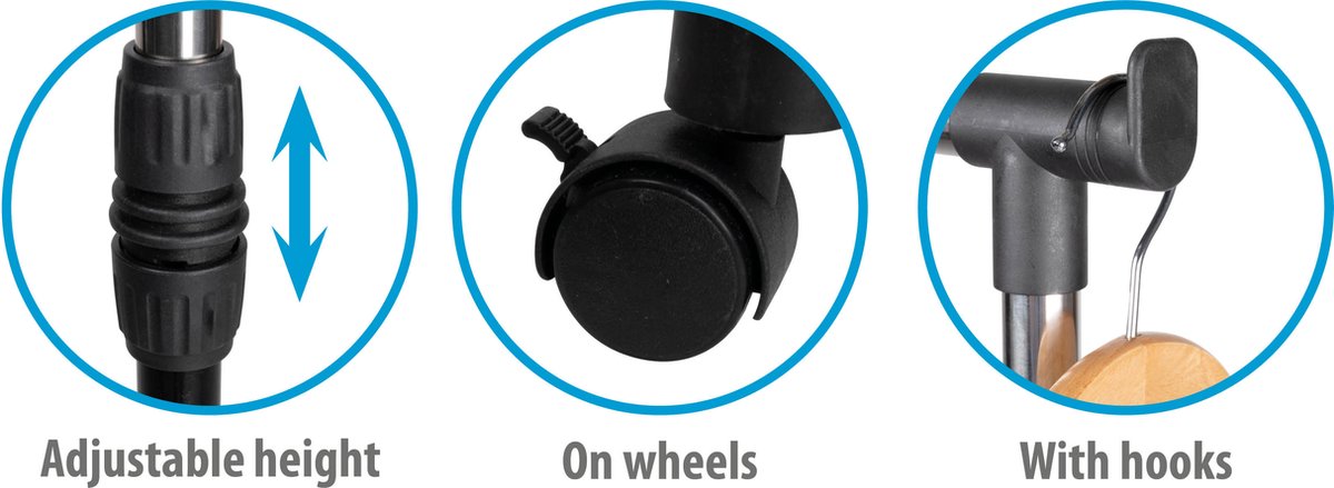 Portant à Vêtements Mobile Avec Roulettes - Hauteur Réglable 93-158cm - Idéal Petit Espace Rangement