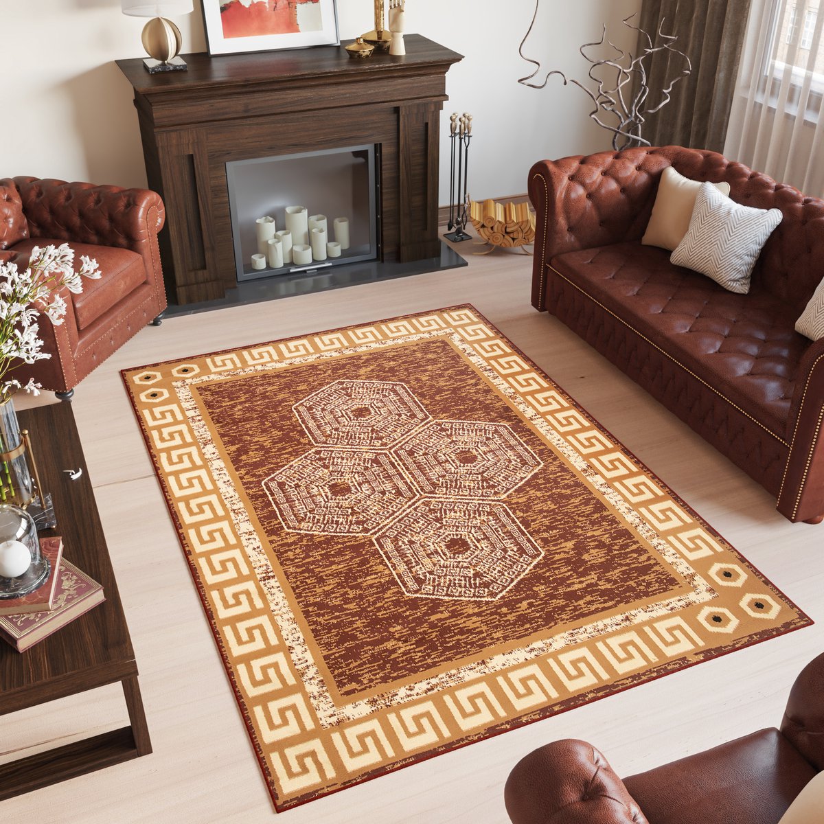 Tapiso Atena Vloerkleed Beige Bruin Oriental Woonkamer Tapijt Maat- 140x200 Bruin Beige1