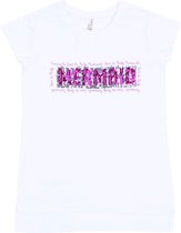Wit T-shirt met pailletten - Mermaid Party / 140 cm