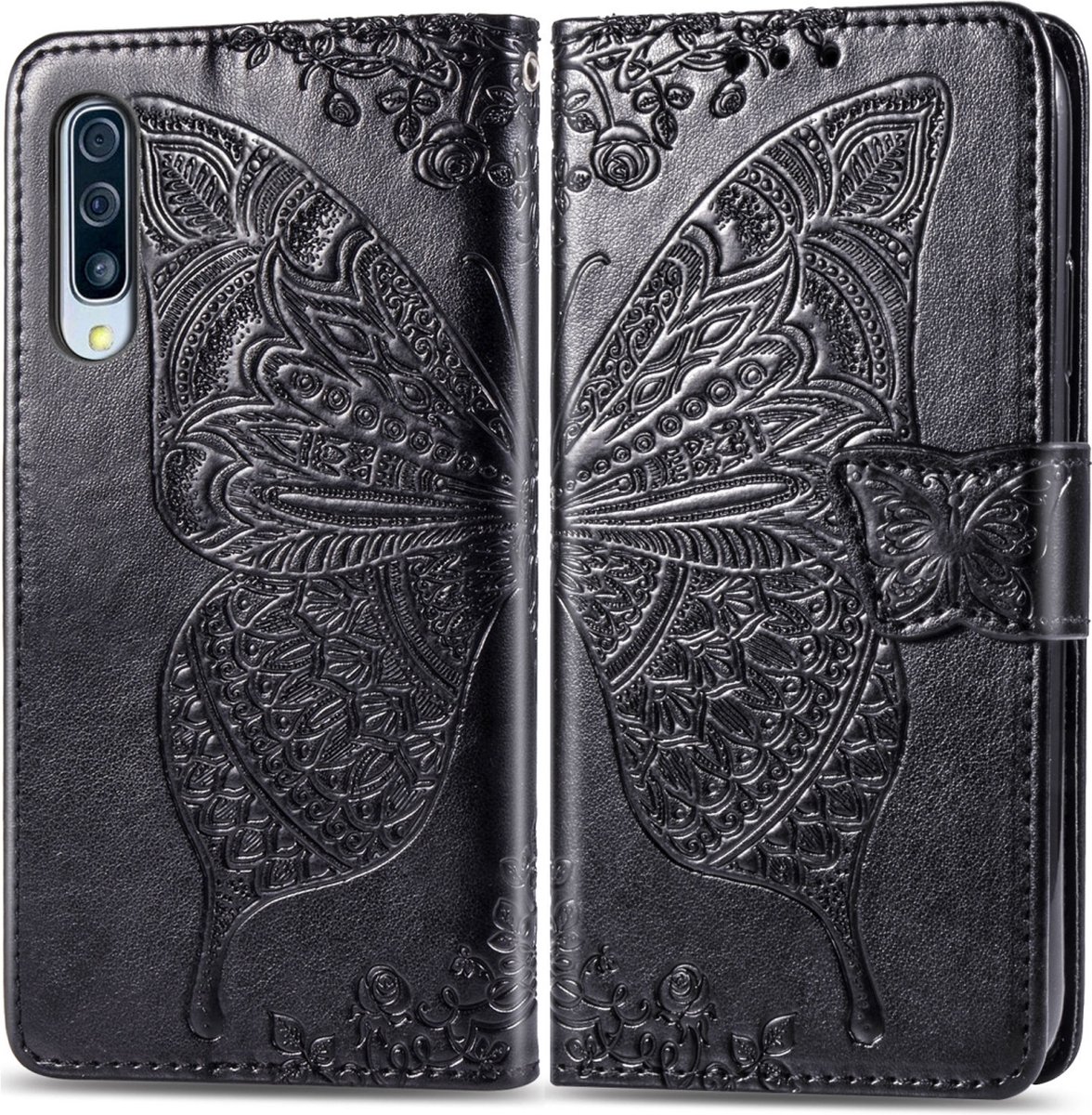Mobigear Telefoonhoesje geschikt voor Samsung Galaxy A50 Hoesje | Mobigear Butterfly Bookcase Portemonnee | Pasjeshouder voor 3 Pasjes | Telefoonhoesje voor Pinpas / OV Kaart / Rijbewijs - Zwart