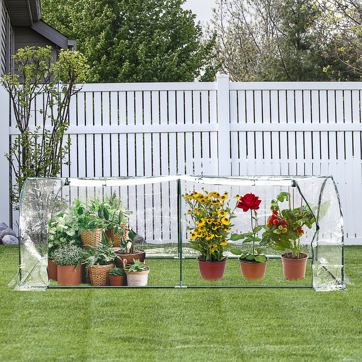 Outsunny kas, kas met deur, koude kas, plantenkas, plantenteelt, staal PVC, 300 x 100 x 80 cm