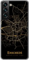 Geschikt voor Samsung Galaxy S22 hoesje - Enschede - Stadskaart - Goud - Zwart - Siliconen Telefoonhoesje