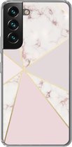 Geschikt voor Samsung Galaxy S22 hoesje - Marmer print - Goud - Rosé - Siliconen Telefoonhoesje