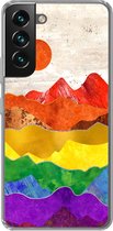 Geschikt voor Samsung Galaxy S22 hoesje - Regenboog - Marmer print - Pride - Siliconen Telefoonhoesje