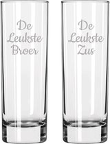 Gegraveerde longdrinkglas 22cl De Leukste Broer-De Leukste Zus