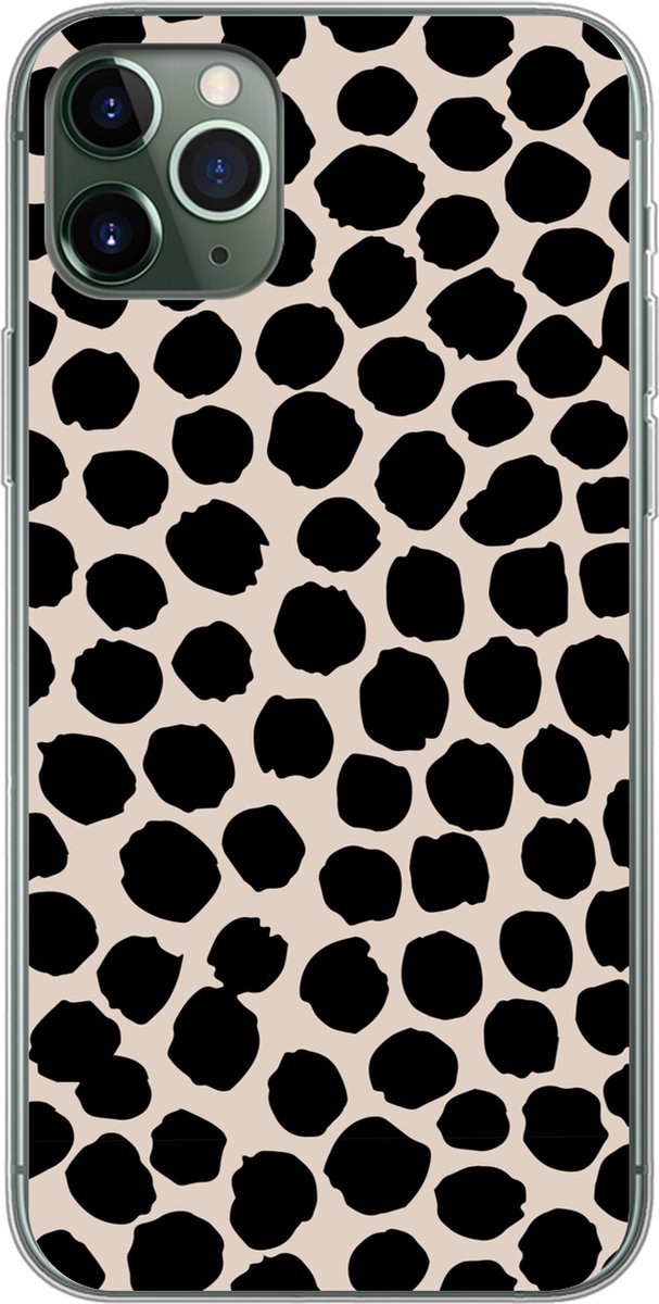 Telefoonhoesje Geschikt voor iPhone 11 Pro Max hoesje - Stippen - Zwart - Beige - Siliconen Telefoonhoesje Telefoonhoesje
