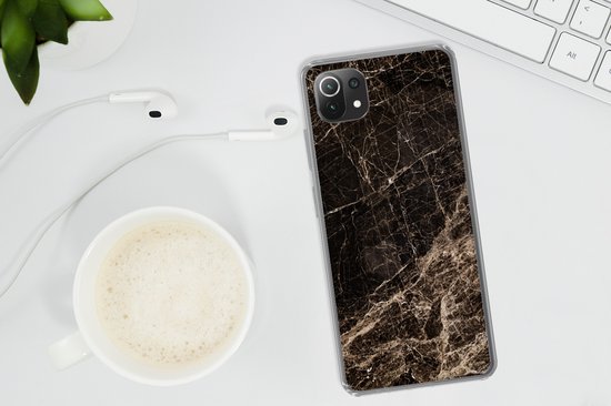 Telefoonhoesje Geschikt voor Xiaomi Mi 11 Lite hoesje - Marmer print - Luxe - Zwart - Siliconen Telefoonhoesje Telefoonhoesje