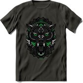 Wolf - Dieren Mandala T-Shirt | Groen | Grappig Verjaardag Zentangle Dierenkop Cadeau Shirt | Dames - Heren - Unisex | Wildlife Tshirt Kleding Kado | - Donker Grijs - XL