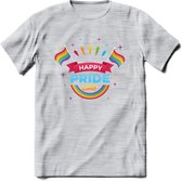 Happy Pride Day | Pride T-Shirt | Grappig LHBTIQ+ / LGBTQ / Gay / Homo / Lesbi Cadeau Shirt | Dames - Heren - Unisex | Tshirt Kleding Kado | - Licht Grijs - Gemaleerd - S