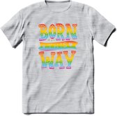 Born This Way | Pride T-Shirt | Grappig LHBTIQ+ / LGBTQ / Gay / Homo / Lesbi Cadeau Shirt | Dames - Heren - Unisex | Tshirt Kleding Kado | - Licht Grijs - Gemaleerd - 3XL