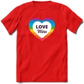 Love Wins | Pride T-Shirt | Grappig LHBTIQ+ / LGBTQ / Gay / Homo / Lesbi Cadeau Shirt | Dames - Heren - Unisex | Tshirt Kleding Kado | - Rood - XL