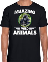 T-shirt gorilla - zwart - heren - amazing wild animals - cadeau shirt gorilla / gorilla apen liefhebber 2XL