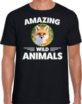 T-shirt vos - zwart - heren - amazing wild animals - cadeau shirt vos / vossen liefhebber XL