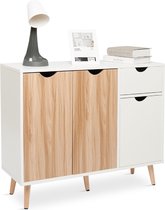 Meerveil® Dressoir - Dressoir Kast -  Organizer  - Ladekastje - Scandinavisch - Ladekast Slaapkamer - Archiefkast Kantoor - 90 x 30 x 73.3cm - Wit/Eiken