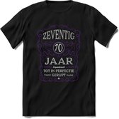 70 Jaar Legendarisch Gerijpt T-Shirt | Paars - Grijs | Grappig Verjaardag en Feest Cadeau Shirt | Dames - Heren - Unisex | Tshirt Kleding Kado | - Zwart - XL