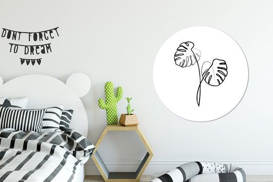 Illustration de dessin au trait botanique Monstera plante d'intérieur Cercle mural aluminium ⌀ 90 cm - impression photo sur cercle mural / cercle vivant / cercle de jardin (décoration murale)
