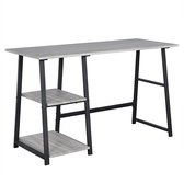 Bureautafel Computertafel met 2 Planken,kantoortafel Werktafel in spaanplaat 120x50x73cm,Grijs+Zwart