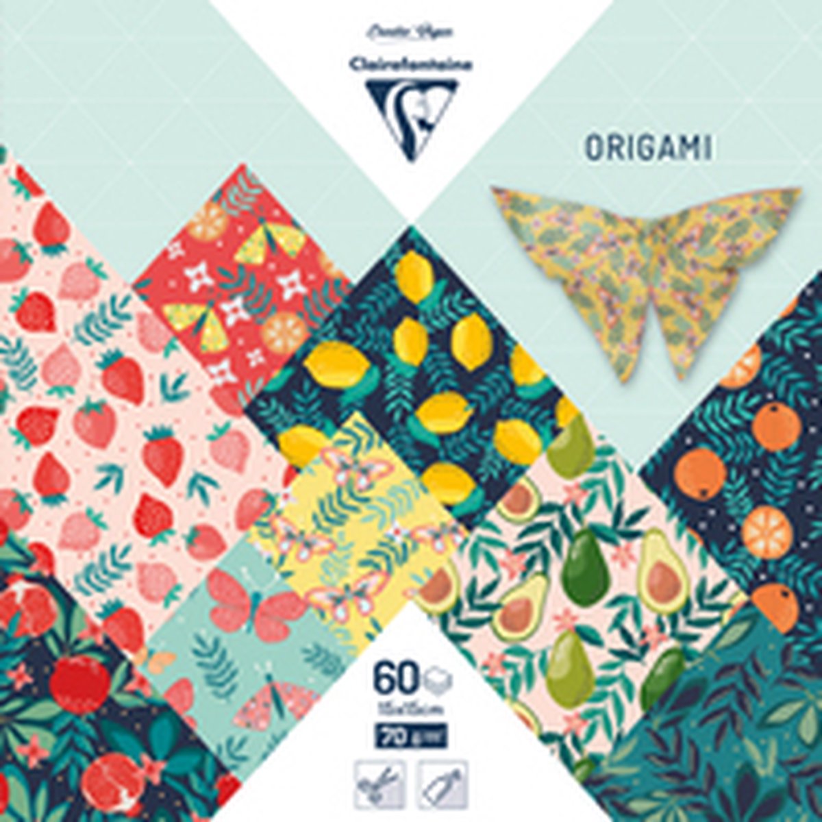 Origami papier Fruittuin, 60 vel 70g 15 x 15 cm - met motief