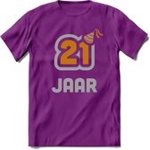 21 Jaar Feest T-Shirt | Goud - Zilver | Grappig Verjaardag Cadeau Shirt | Dames - Heren - Unisex | Tshirt Kleding Kado | - Paars - XXL