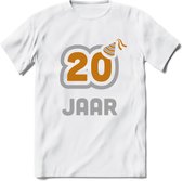 20 Jaar Feest T-Shirt | Goud - Zilver | Grappig Verjaardag Cadeau Shirt | Dames - Heren - Unisex | Tshirt Kleding Kado | - Wit - S