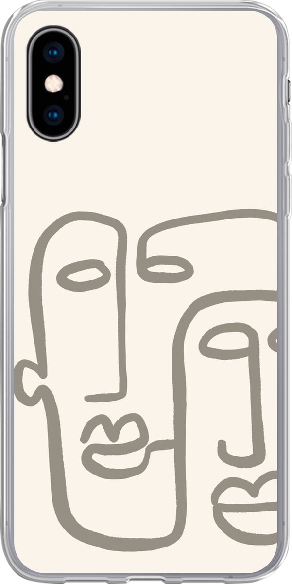 Telefoonhoesje Geschikt voor iPhone X hoesje - Gezicht - Abstract - Line art - Siliconen Telefoonhoesje Telefoonhoesje