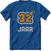 32 Jaar Feest T-Shirt | Goud - Zilver | Grappig Verjaardag Cadeau Shirt | Dames - Heren - Unisex | Tshirt Kleding Kado | - Donker Blauw - XL