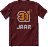 31 Jaar Feest T-Shirt | Goud - Zilver | Grappig Verjaardag Cadeau Shirt | Dames - Heren - Unisex | Tshirt Kleding Kado | - Burgundy - XL
